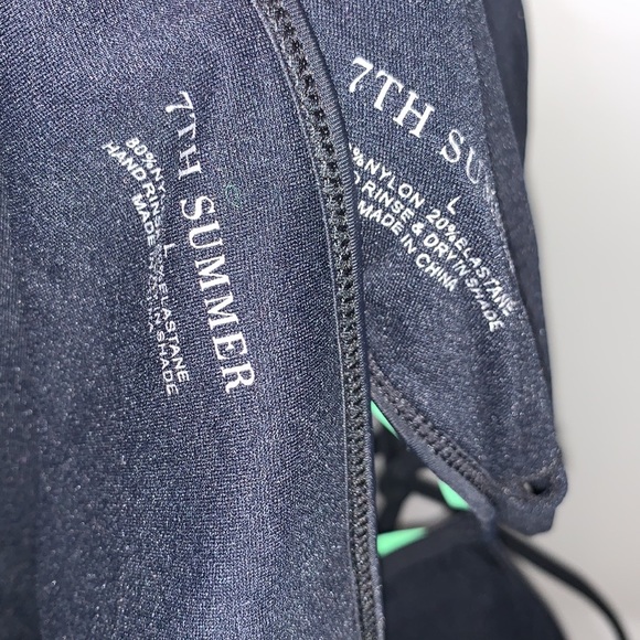 NEW 7TH SUMMER Lime Green Black Two Piece Triangle Tie Bikini Swimsuit Set Large - Picture 5 of 8